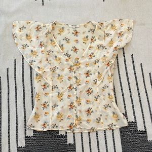 Carmina 100% Silk Button Front Flutter Sleeve Blouse